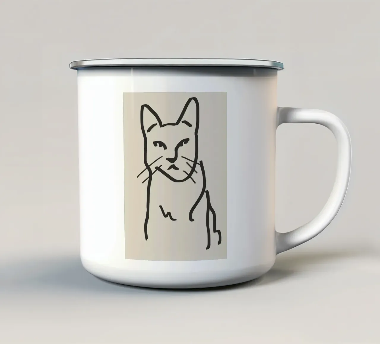 Disegno lineare di gatto 2 tazza in smalto da Little Dean