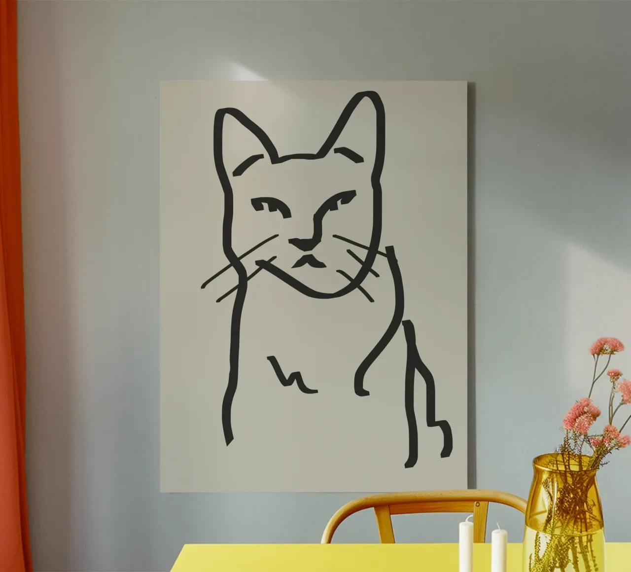 Line art cat drawing 2 canvas by Little Dean