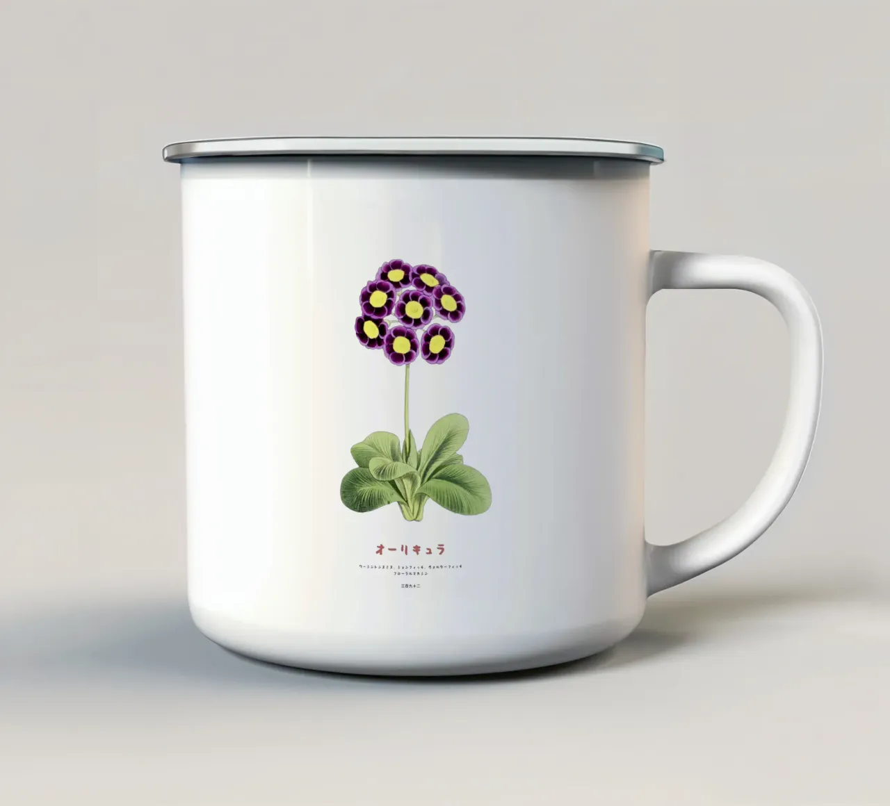 Auricula alpina Botanica giapponese d'epoca tazza in smalto da Vintagrafica
