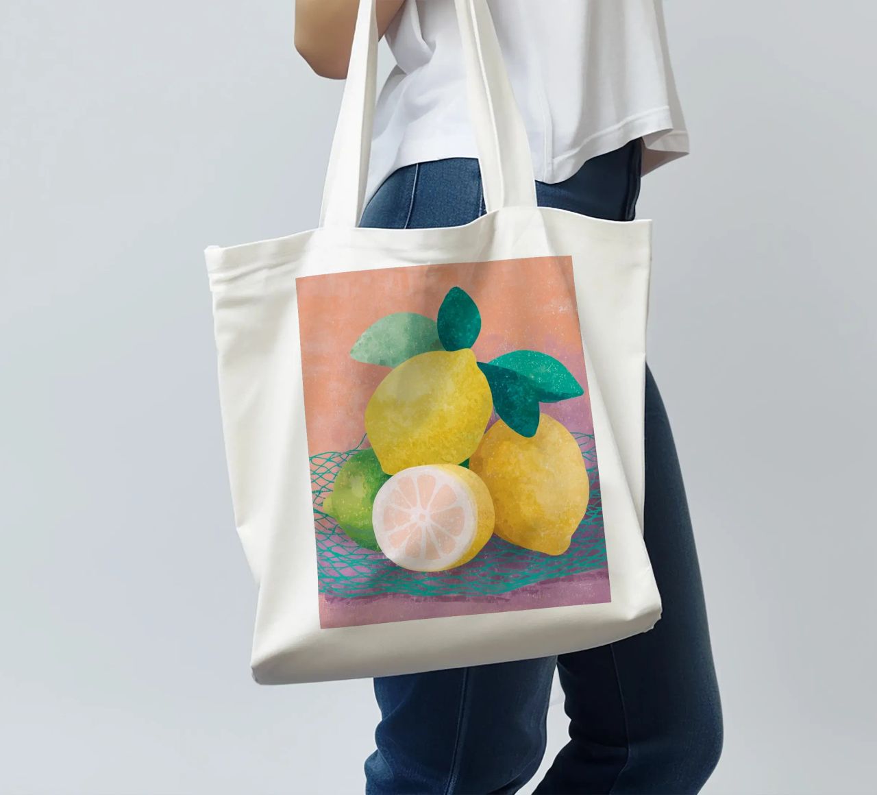 Accenti di limone con rete borsa in juta da Carinaprint
