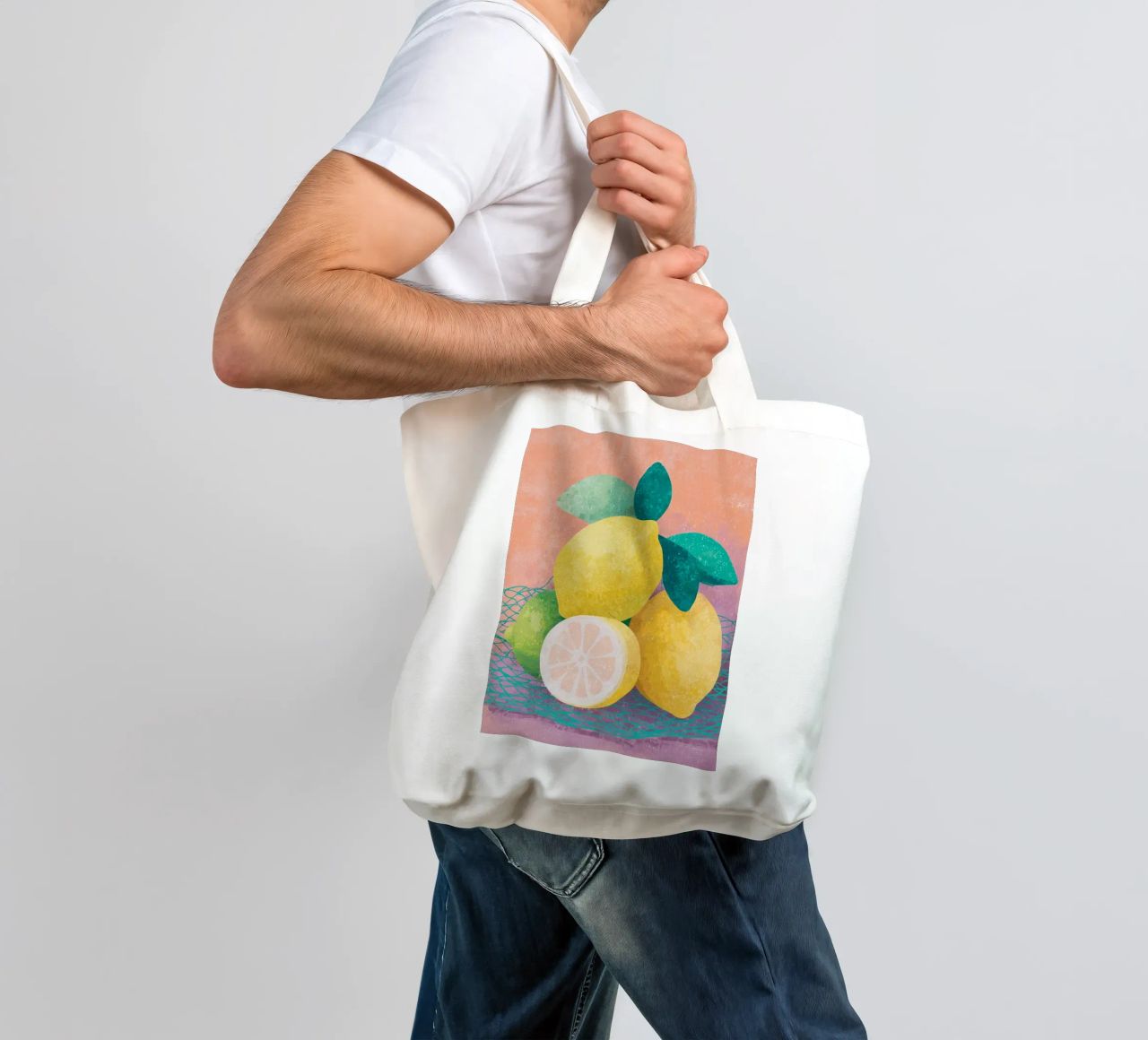 Accenti di limone con rete borsa in juta da Carinaprint