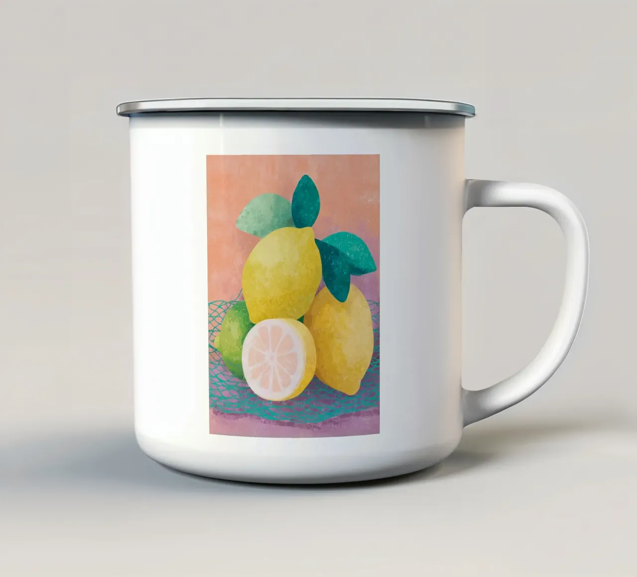 Zitronen Akzente mit Netz Emaille Tasse von Carinaprint