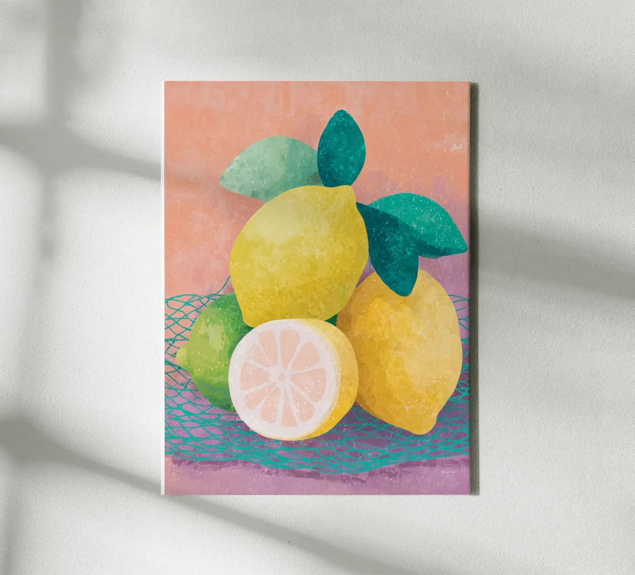 Zitronen Akzente mit Netz Leinwand von Carinaprint