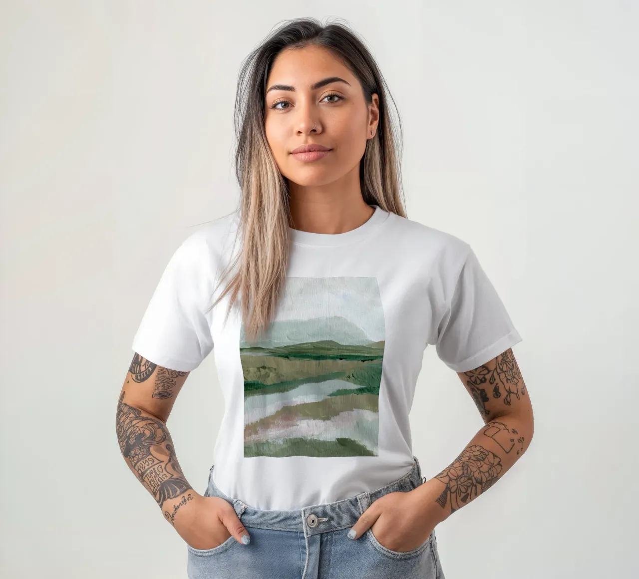 Paesaggio pittorico verde t-shirt da Nikitajariwala