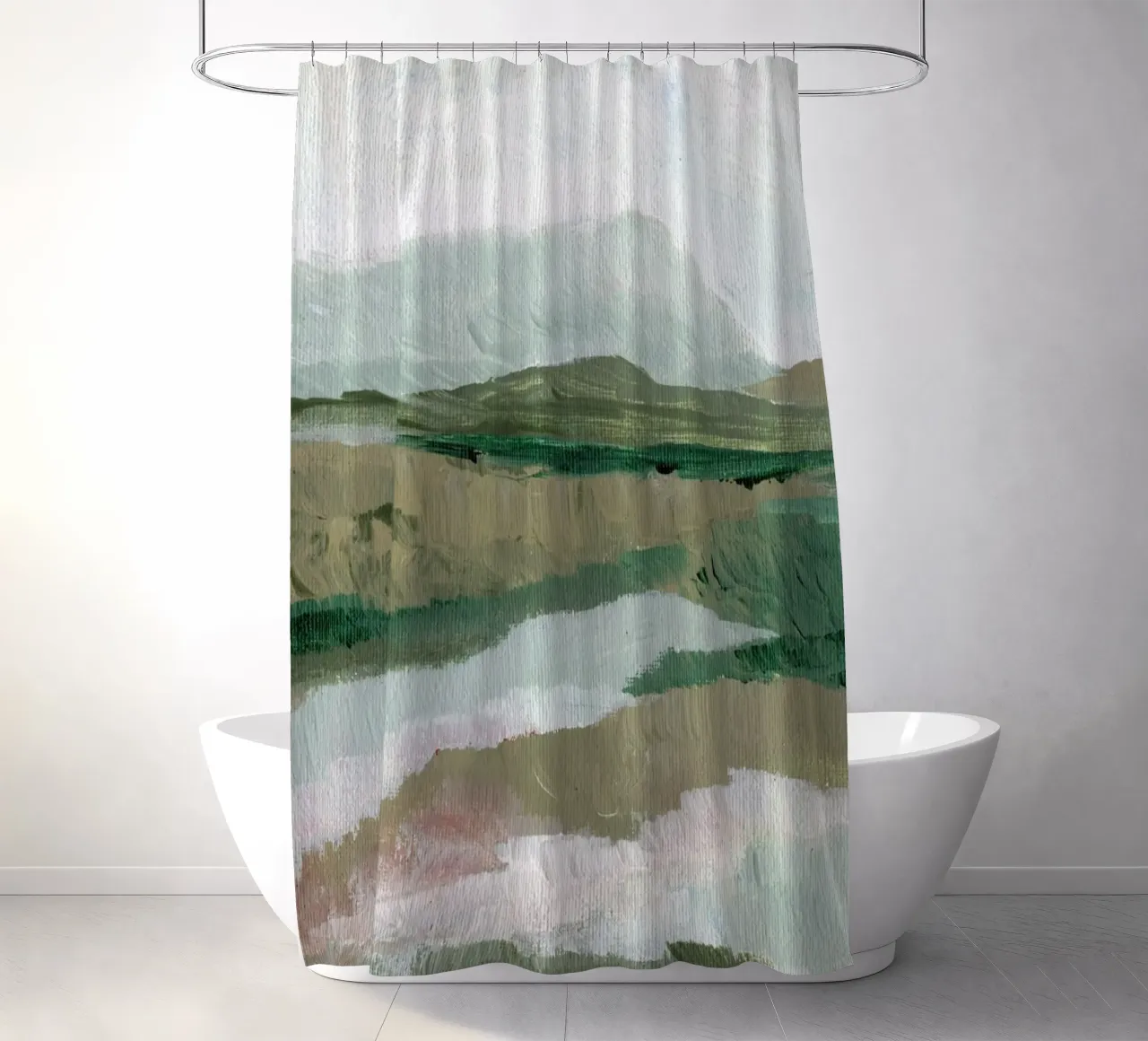 Paesaggio pittorico verde tenda da doccia da Nikitajariwala