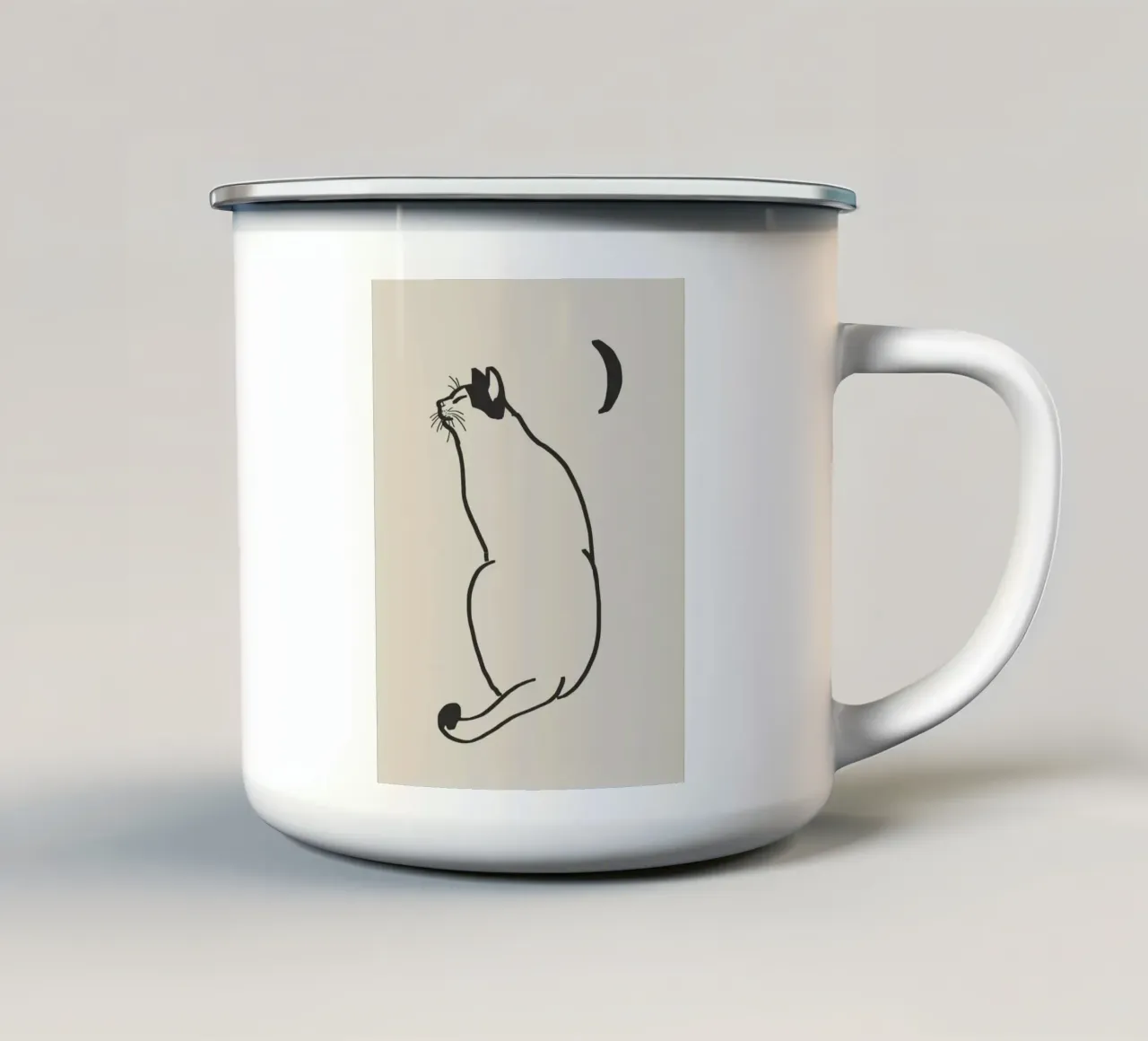 Disegno lineare di gatto 4 tazza in smalto da Little Dean