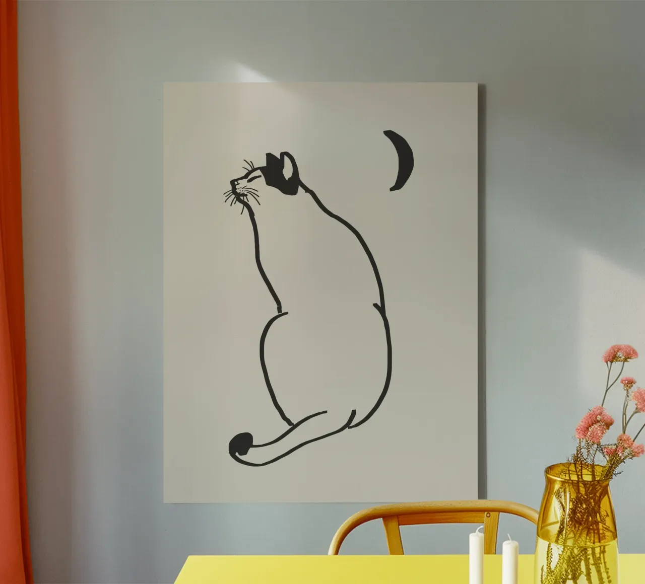 Line art cat drawing 4 canvas by Little Dean