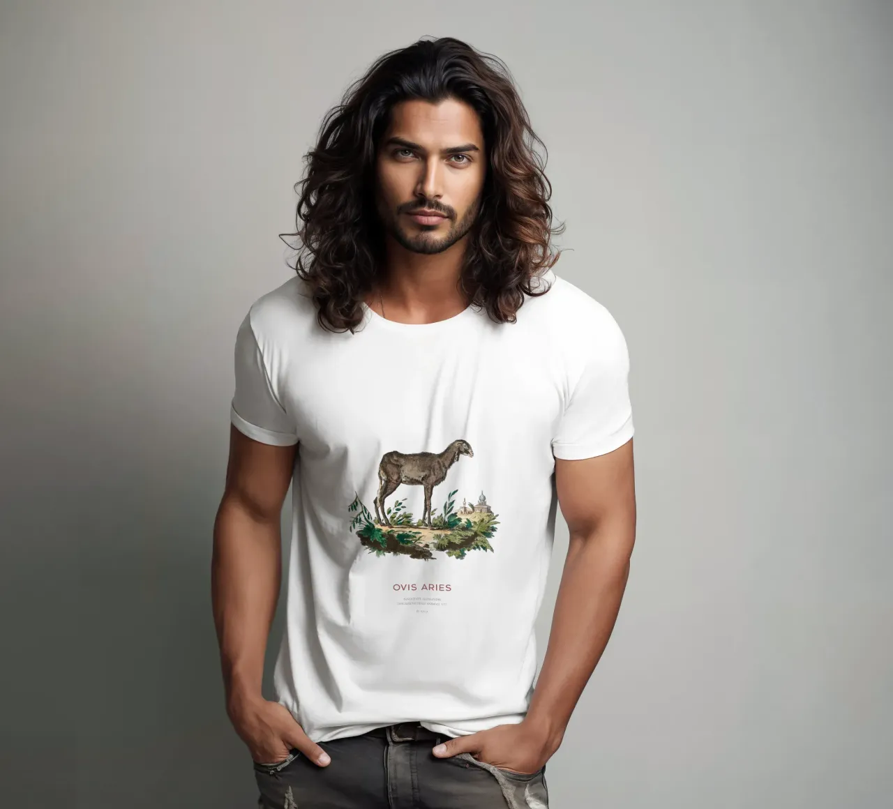 Pecora domestica Illustrazione animale d'epoca t-shirt da Vintagrafica