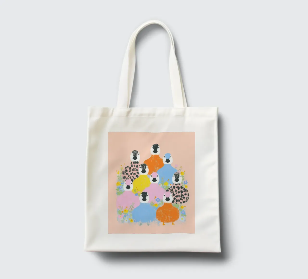 Fiori e divertimento con le anatre borsa in juta da Carinaprint