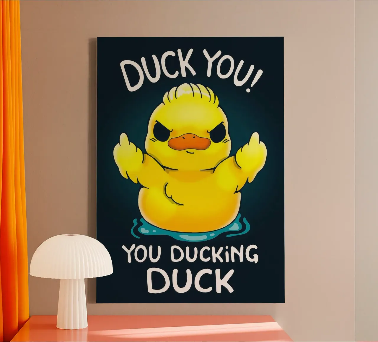 Duck You Leinwand mit Schattenfugenrahmen von Nando Art