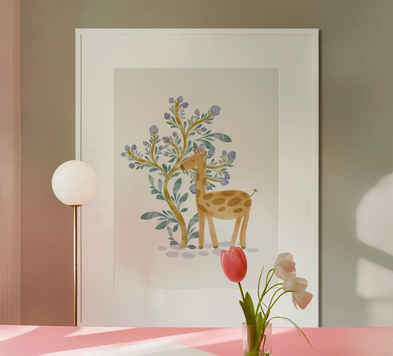 giraffa poster con telaio in legno da Nikitajariwala