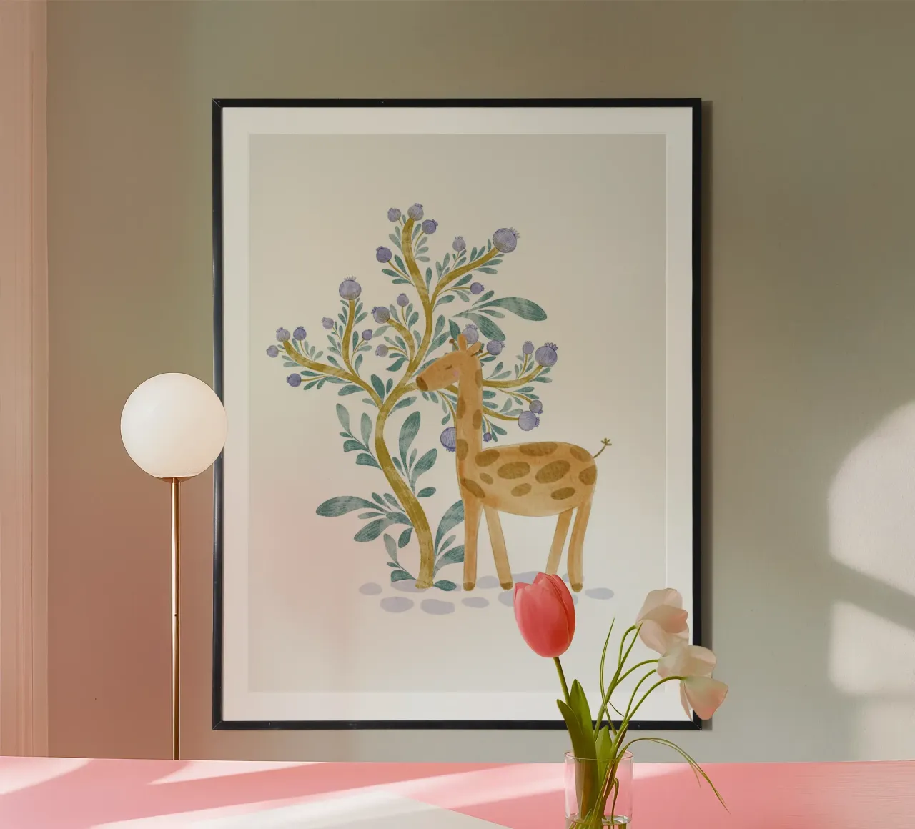 giraffa poster con telaio in legno da Nikitajariwala