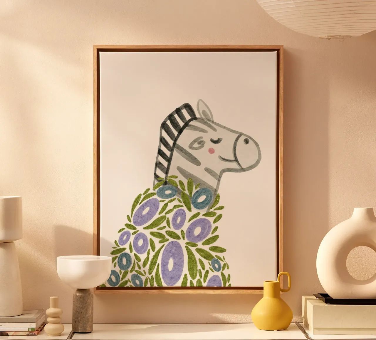 Zebra en bloemen canvas met Baklijst van Nikitajariwala