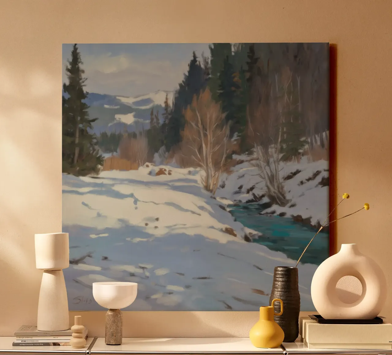 Portata invernale del fiume tela con Cornice a cassetta da Radiance Landscape