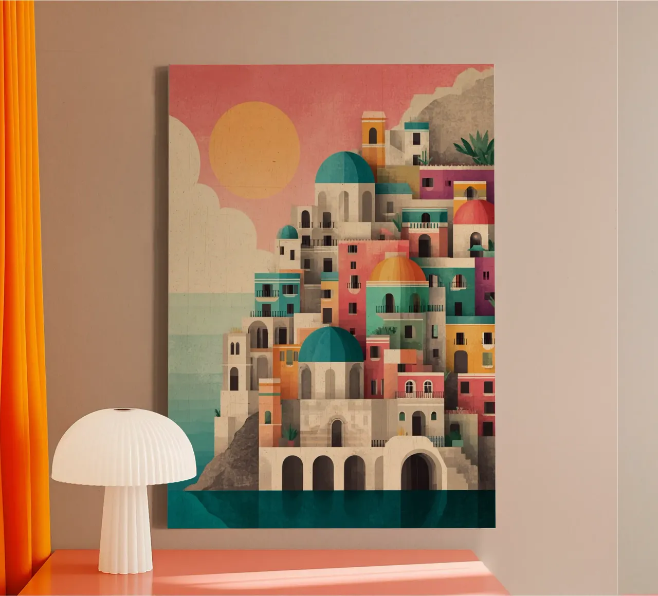 Sunset on Amalfi Geometry tela con Cornice a cassetta da michi