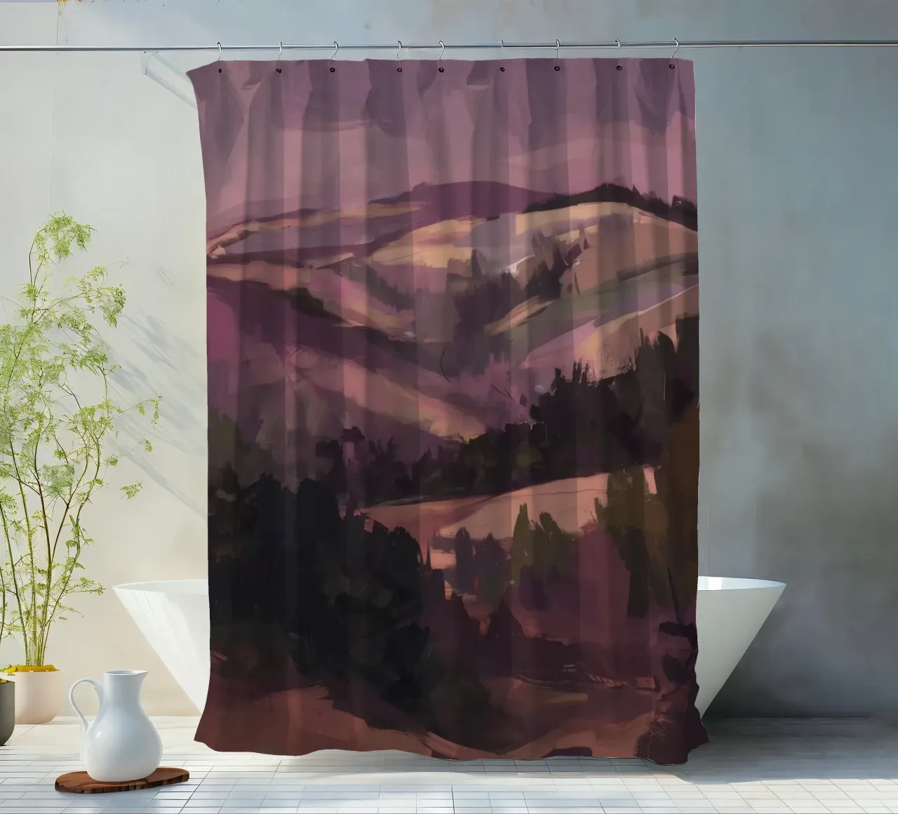 Twilight Mountain Haze shower curtain by Radiance Landscape