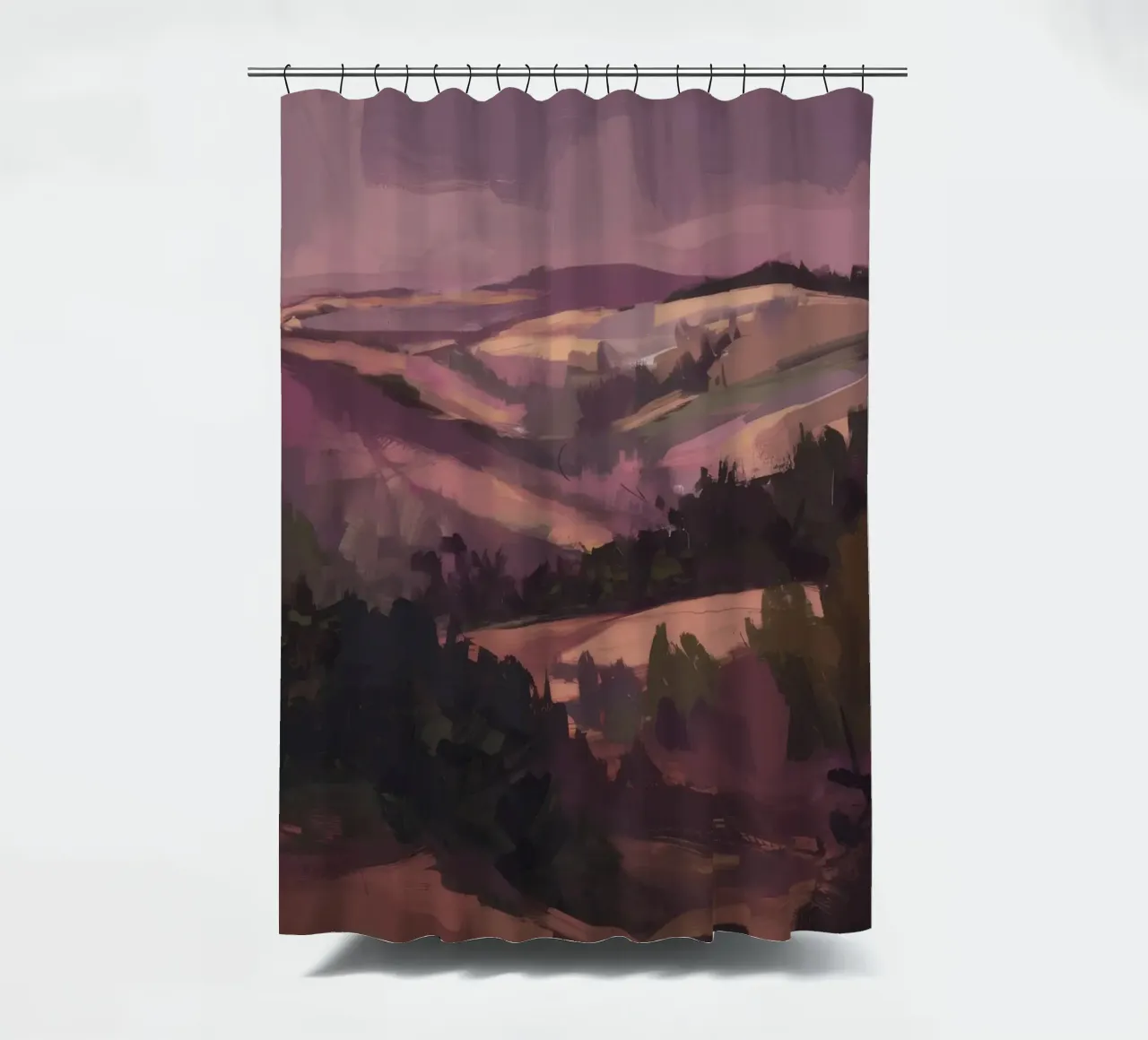 Twilight Mountain Haze shower curtain by Radiance Landscape