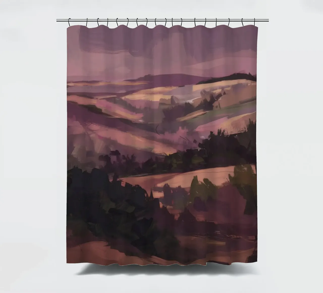 Twilight Mountain Haze shower curtain by Radiance Landscape