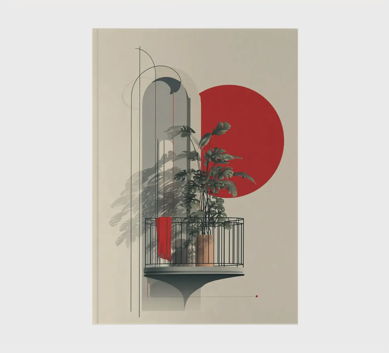 Modern Balcony with Red Tapestry notebook by michi