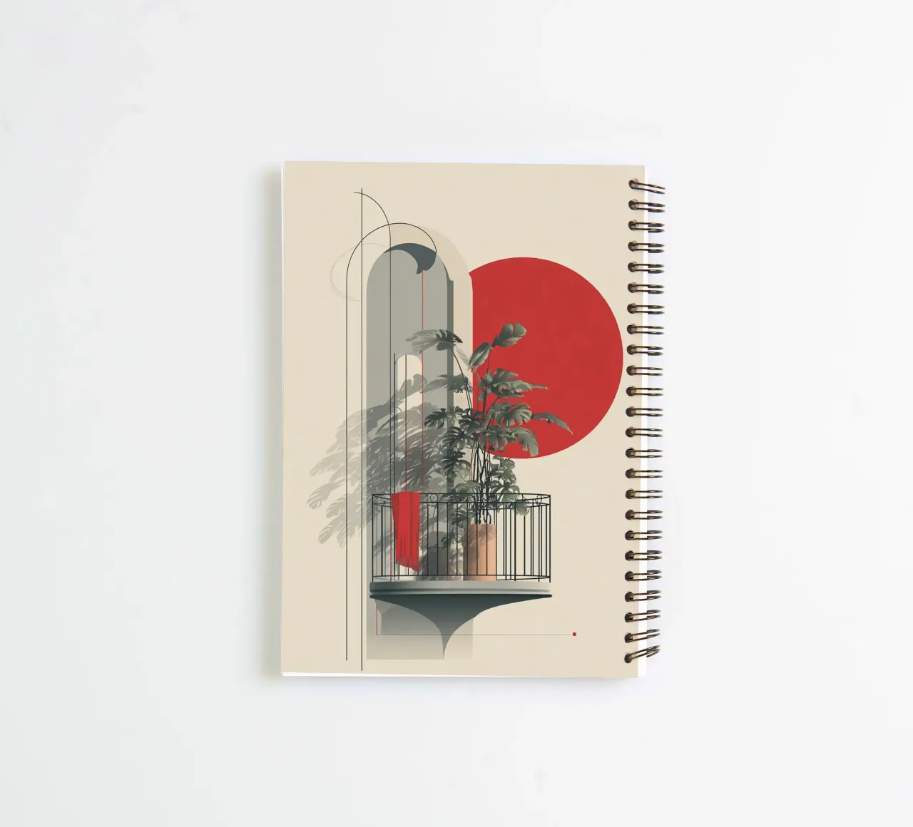 Modern Balcony with Red Tapestry spiral notebook by michi