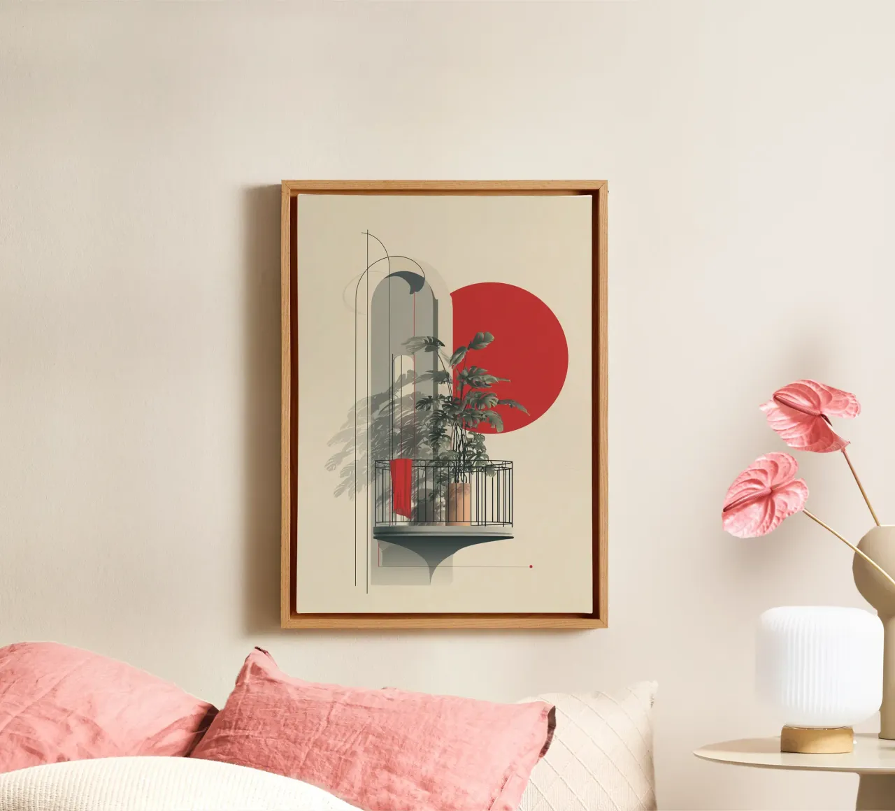 Modern Balcony with Red Tapestry tela da michi