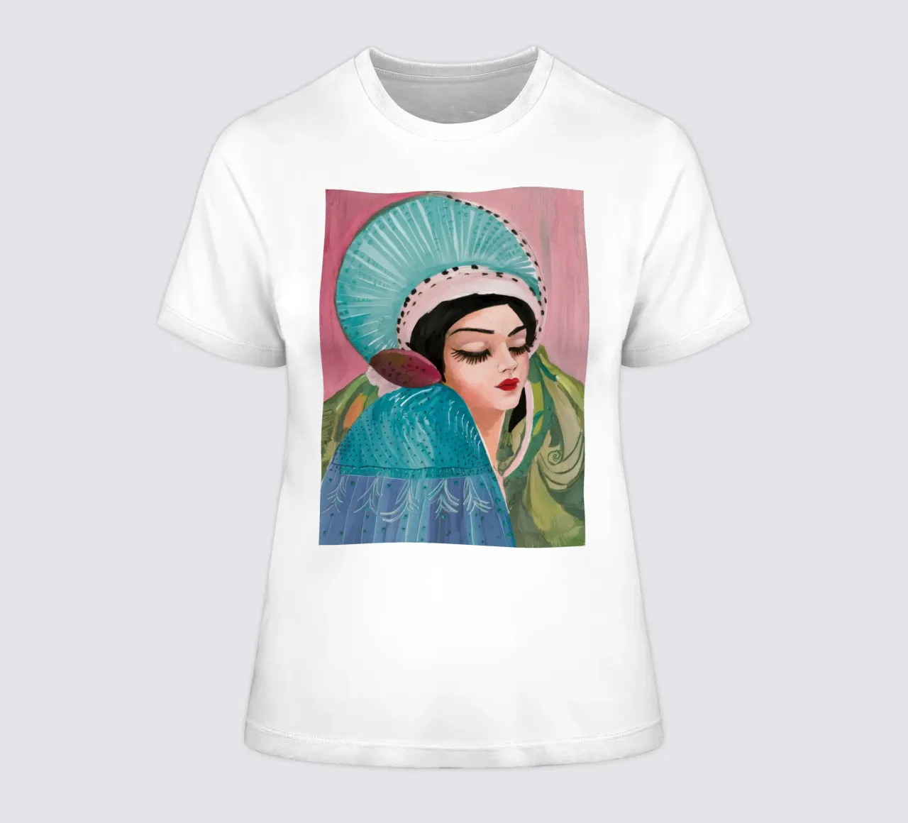 Teal Bloom Crimson women's fitted t-shirt by Vivid Reverie