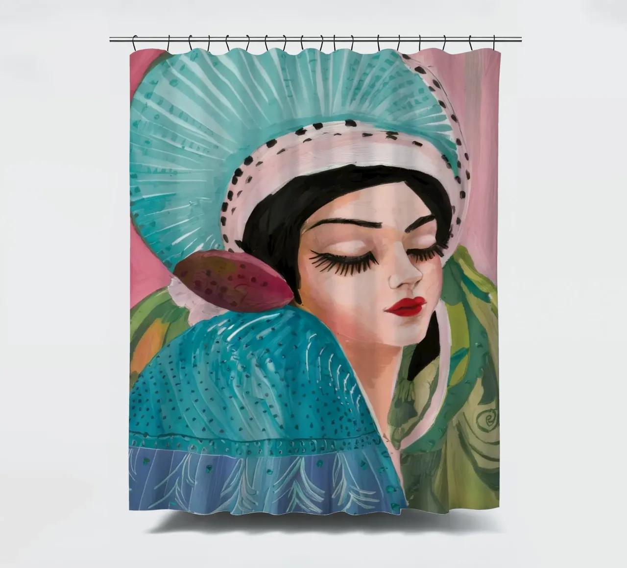 Teal Bloom Karminrot Duschvorhang von Vivid Reverie