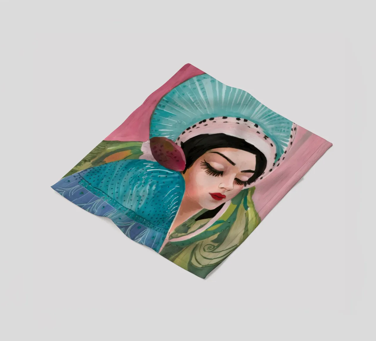 Teal Bloom Crimson fleece blanket by Vivid Reverie