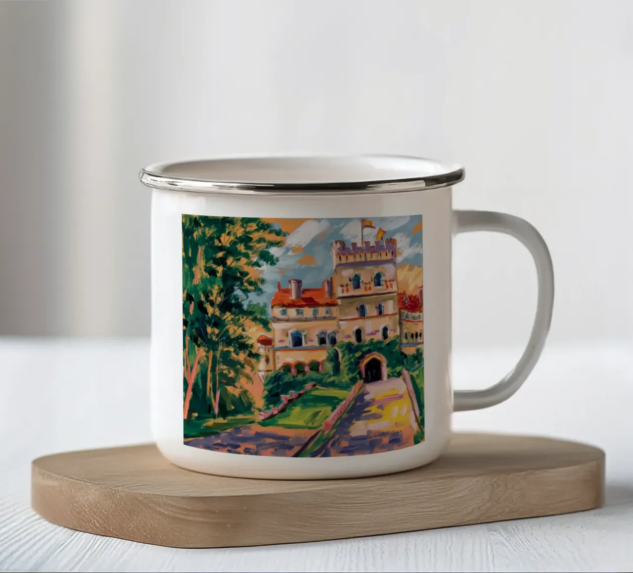 Cortile dello Chateau illuminato dal sole tazza in smalto da Lush Essence