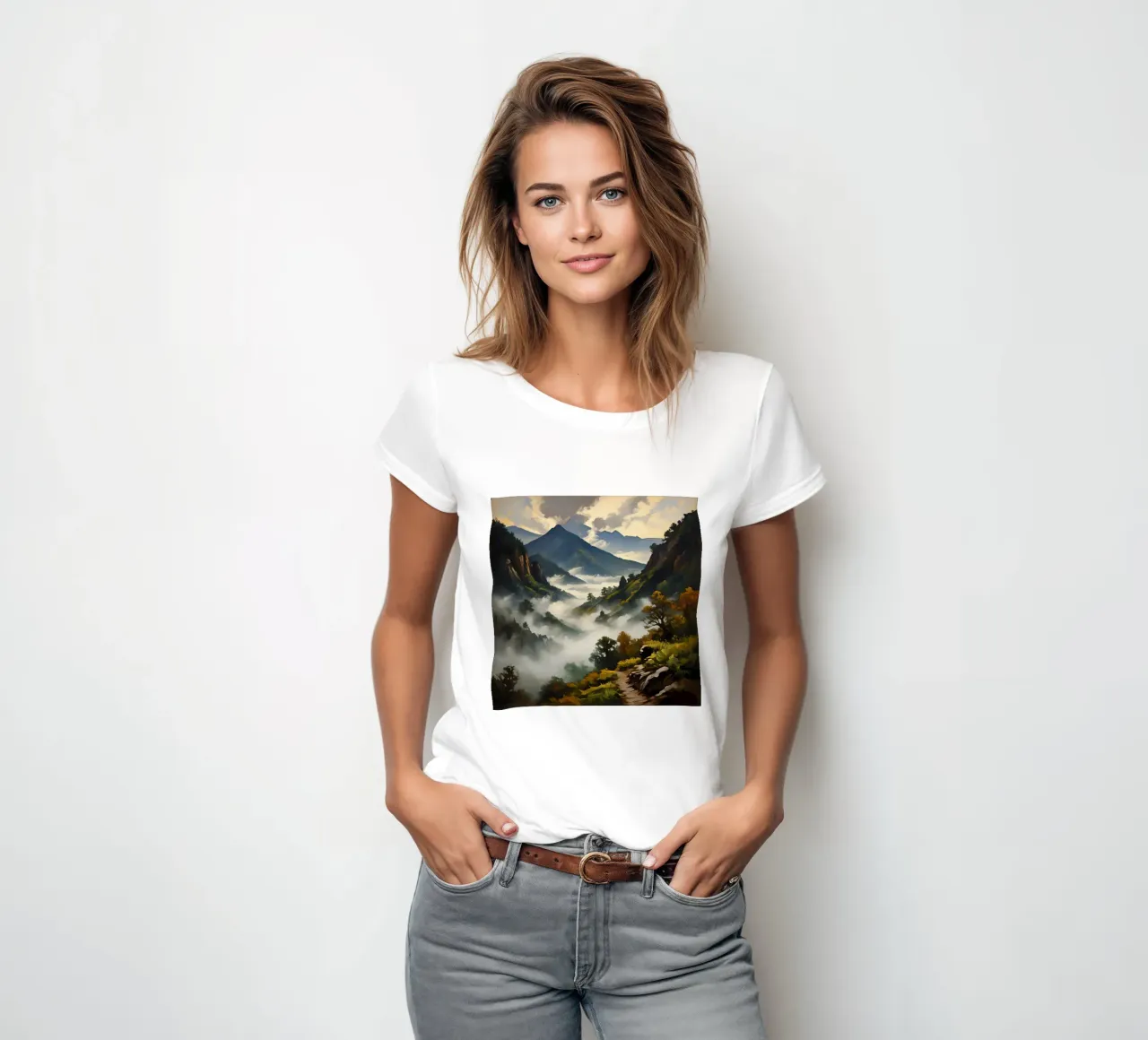Mist-Covered Mountains women's fitted t-shirt by Earthly Visions