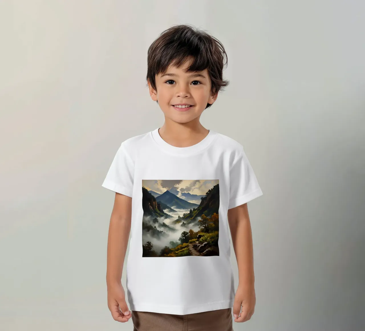 Montagne coperte di nebbia t-shirt bambini da Earthly Visions