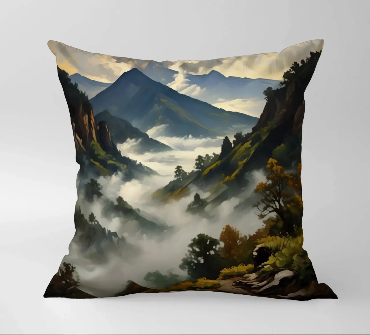 Montagne coperte di nebbia cuscino da Earthly Visions