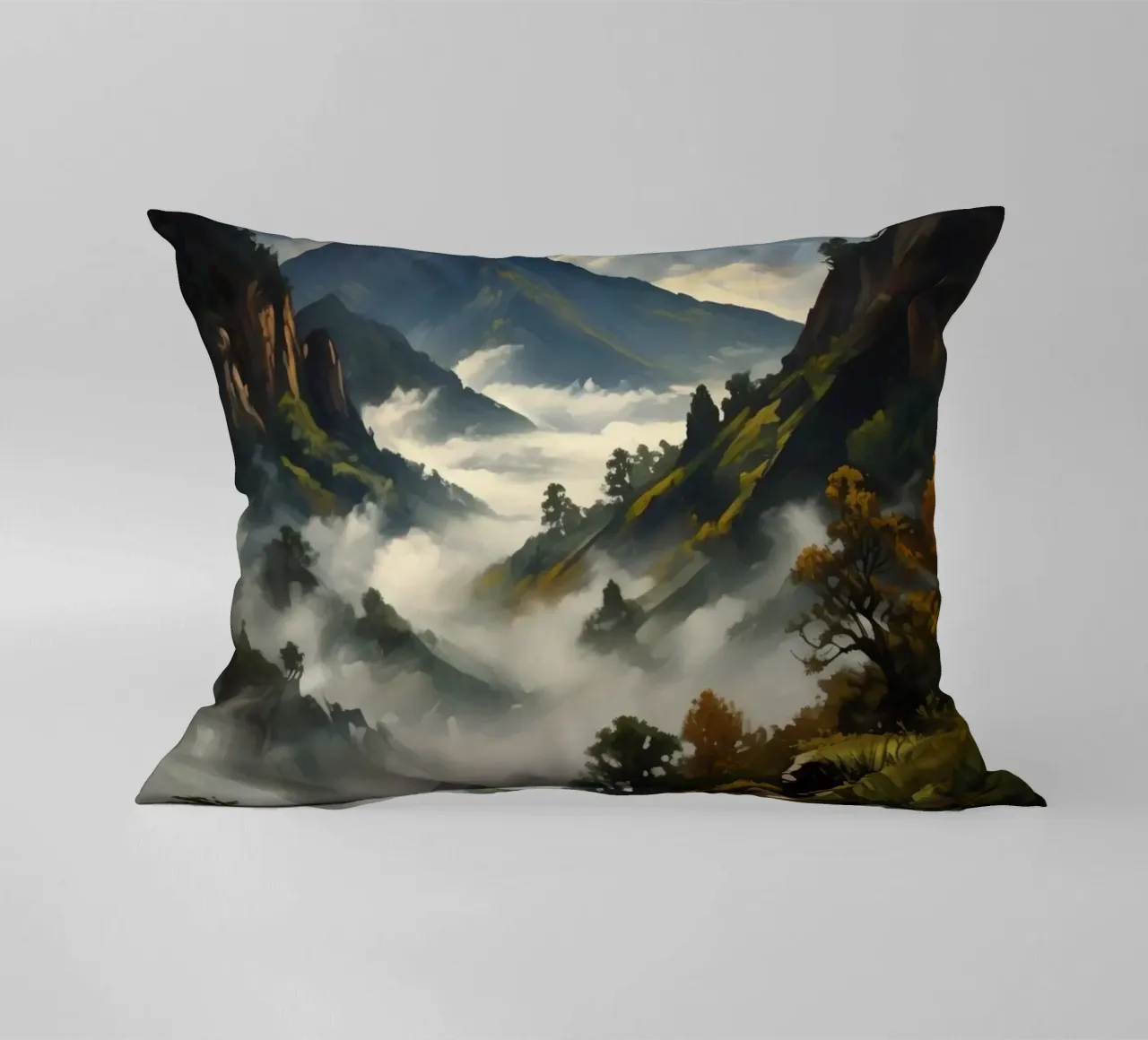 Montagne coperte di nebbia cuscino da Earthly Visions