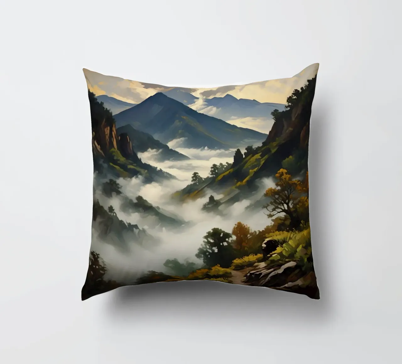 Montagne coperte di nebbia cuscino da Earthly Visions