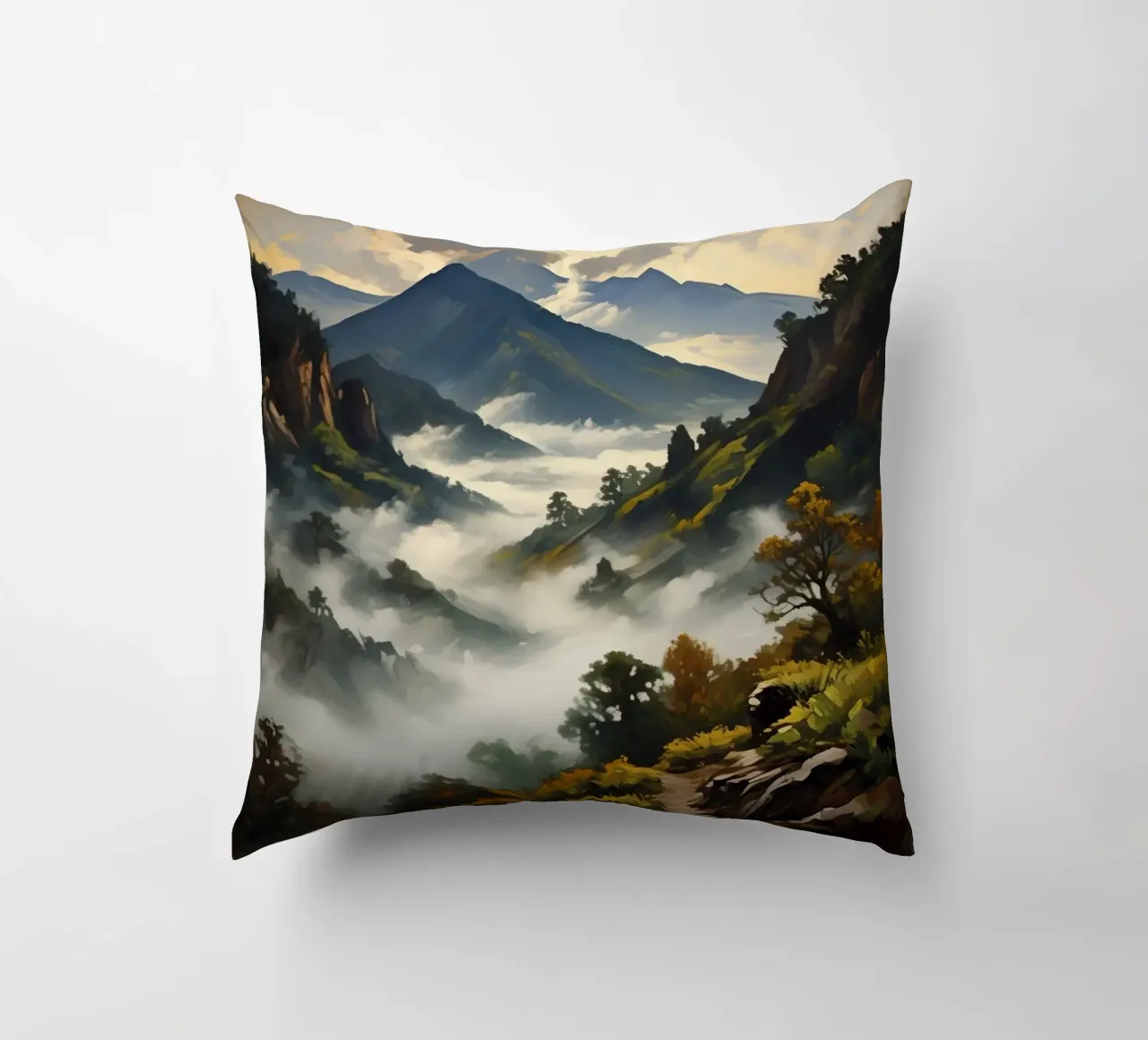 Montagne coperte di nebbia cuscino da Earthly Visions