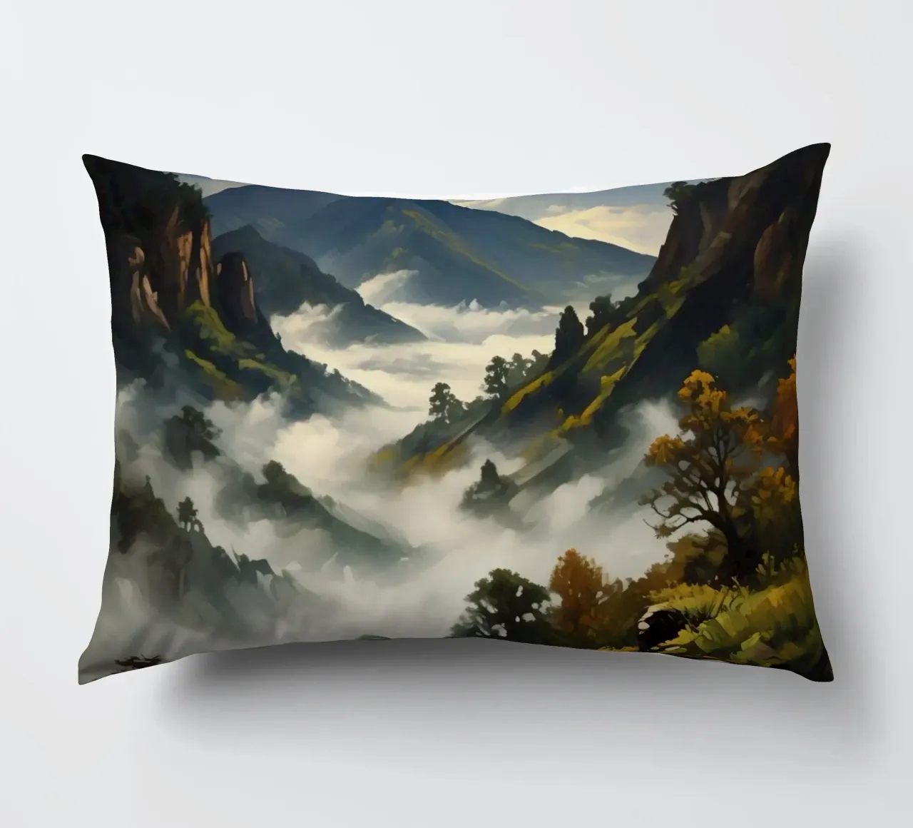 Montagne coperte di nebbia cuscino da Earthly Visions