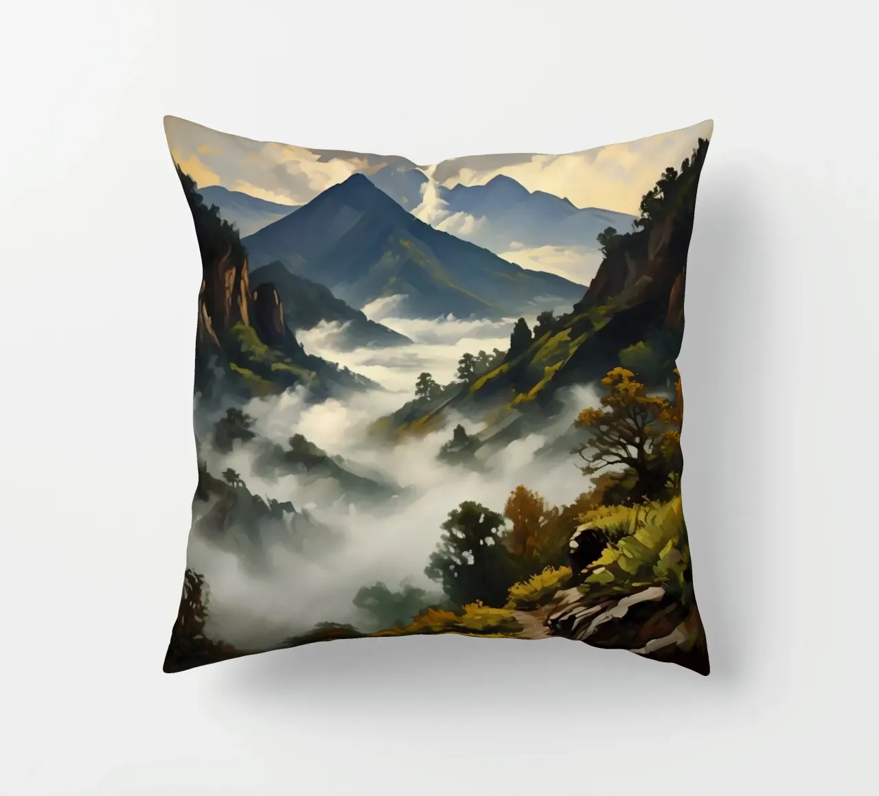 Montagne coperte di nebbia cuscino da Earthly Visions