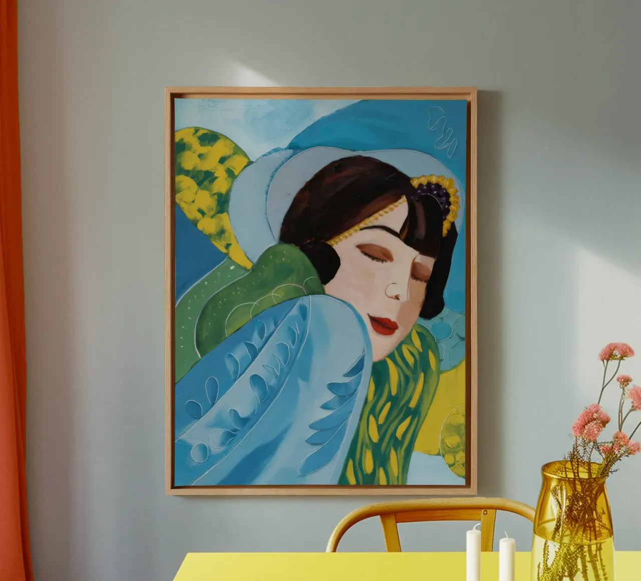 Azuurblad Obscura canvas met Baklijst van Vivid Reverie