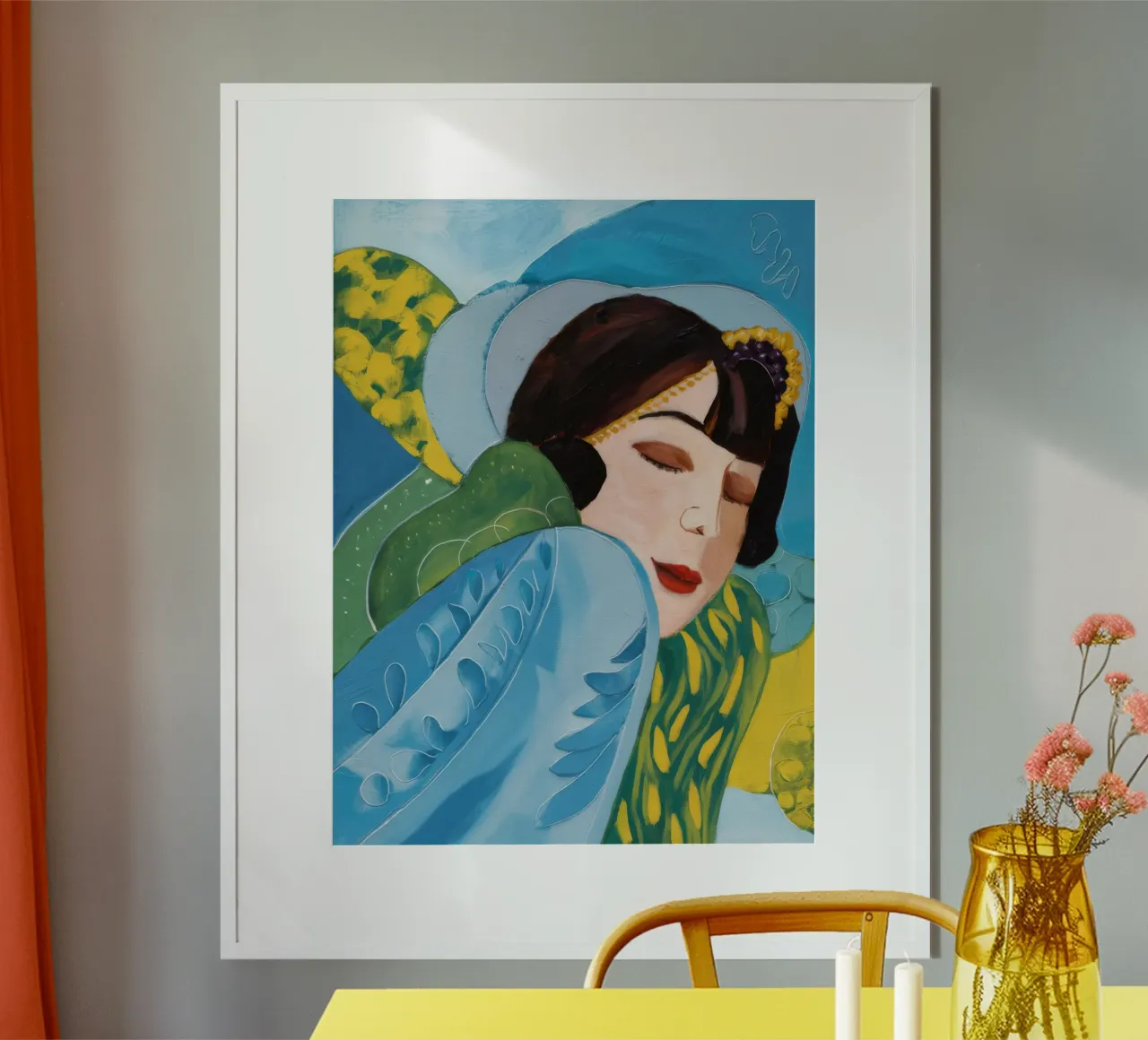 Foglia azzurra Obscura poster con telaio in alluminio da Vivid Reverie