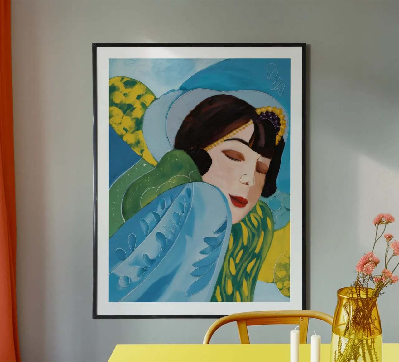 Foglia azzurra Obscura poster con telaio in alluminio da Vivid Reverie