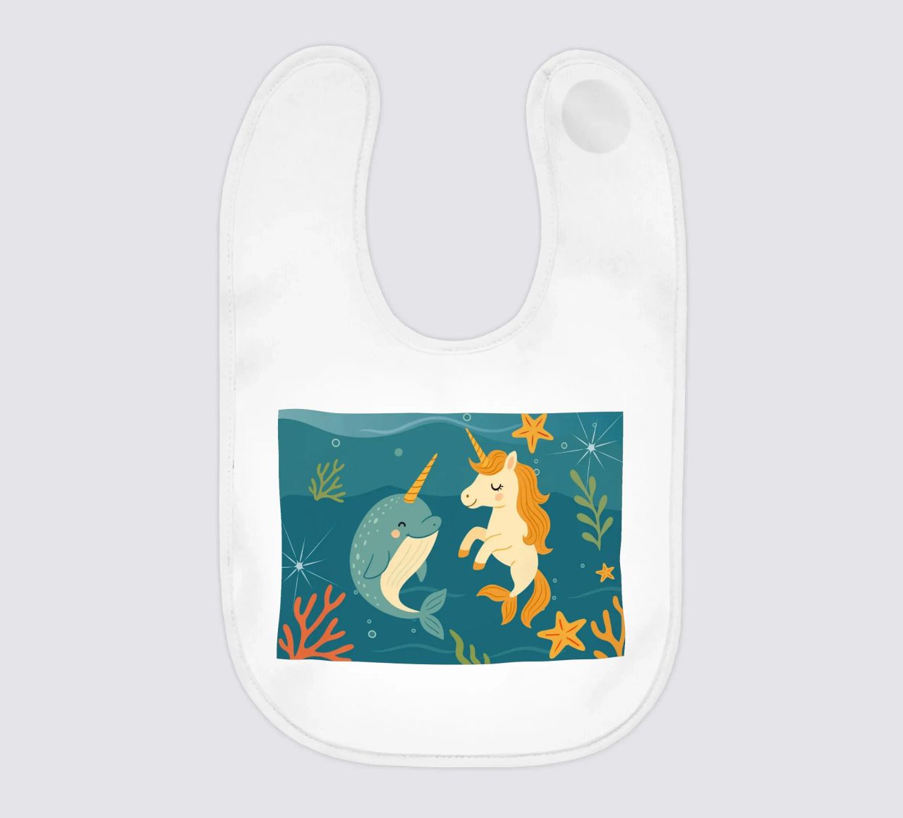 Une douce licorne des mers et un joyeux narval bavoir de namosh