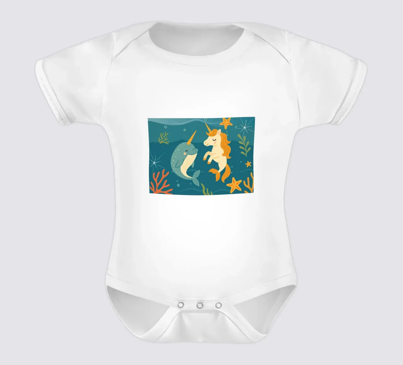 Une douce licorne des mers et un joyeux narval body bébé de namosh