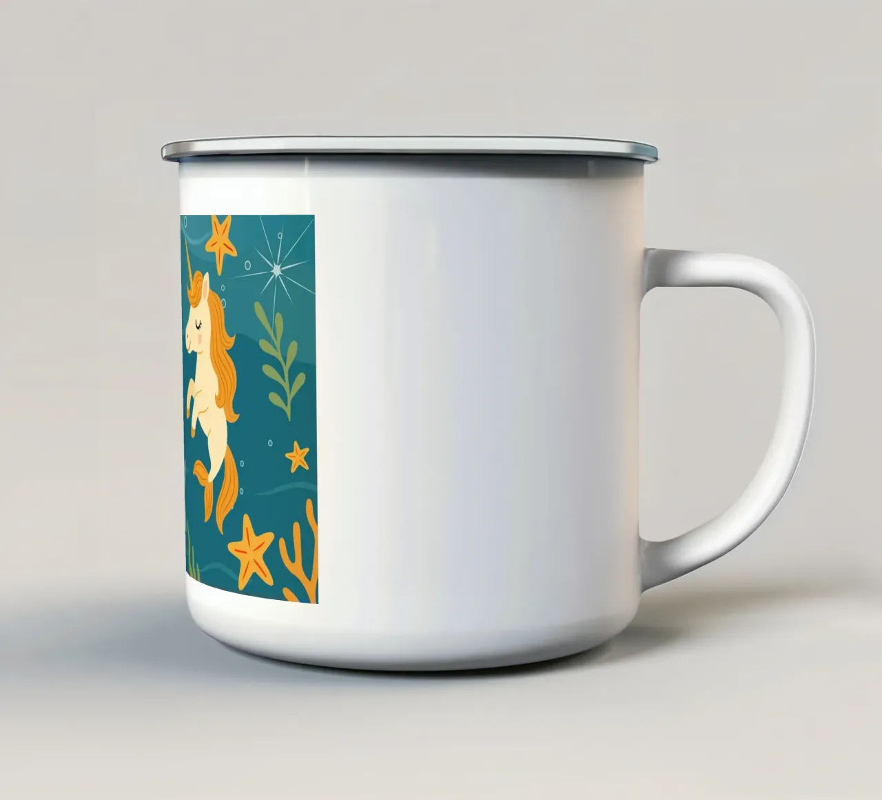 Une douce licorne des mers et un joyeux narval mug en émail de namosh
