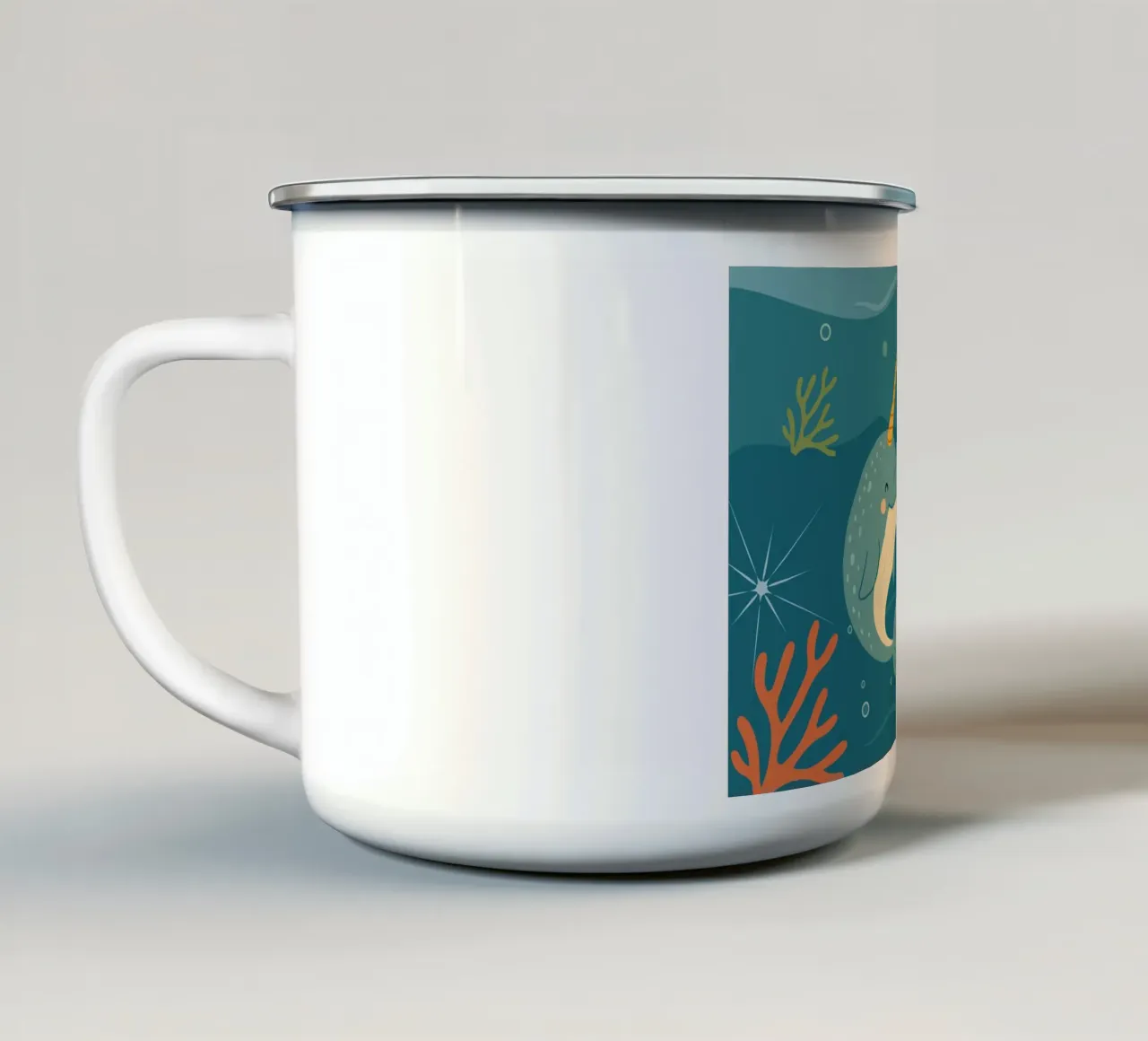 Une douce licorne des mers et un joyeux narval mug en émail de namosh