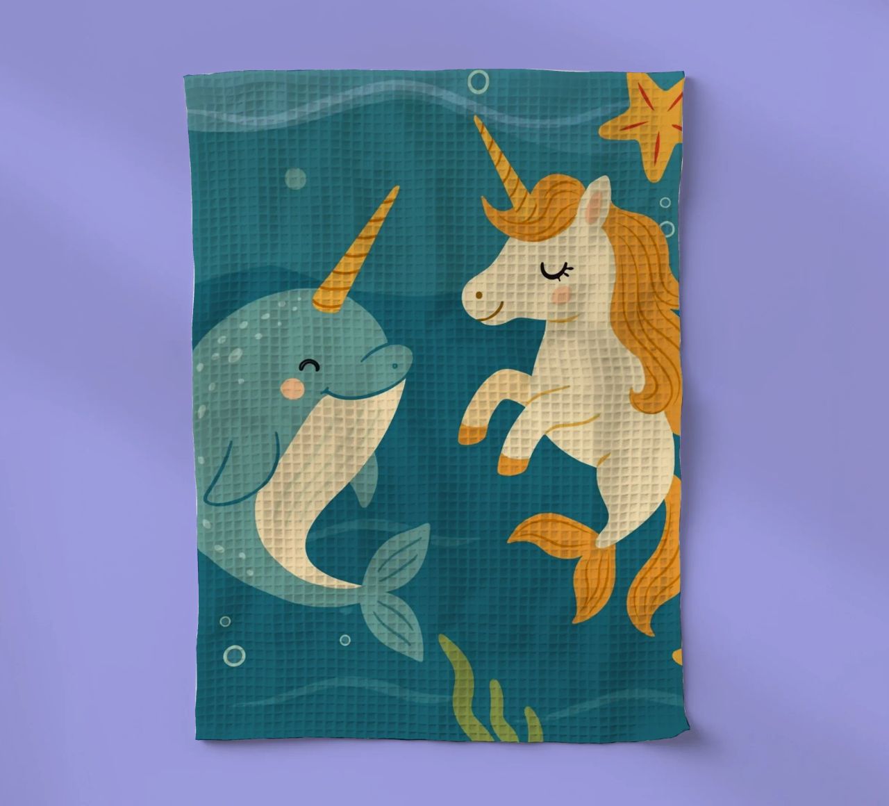 Une douce licorne des mers et un joyeux narval torchon de namosh