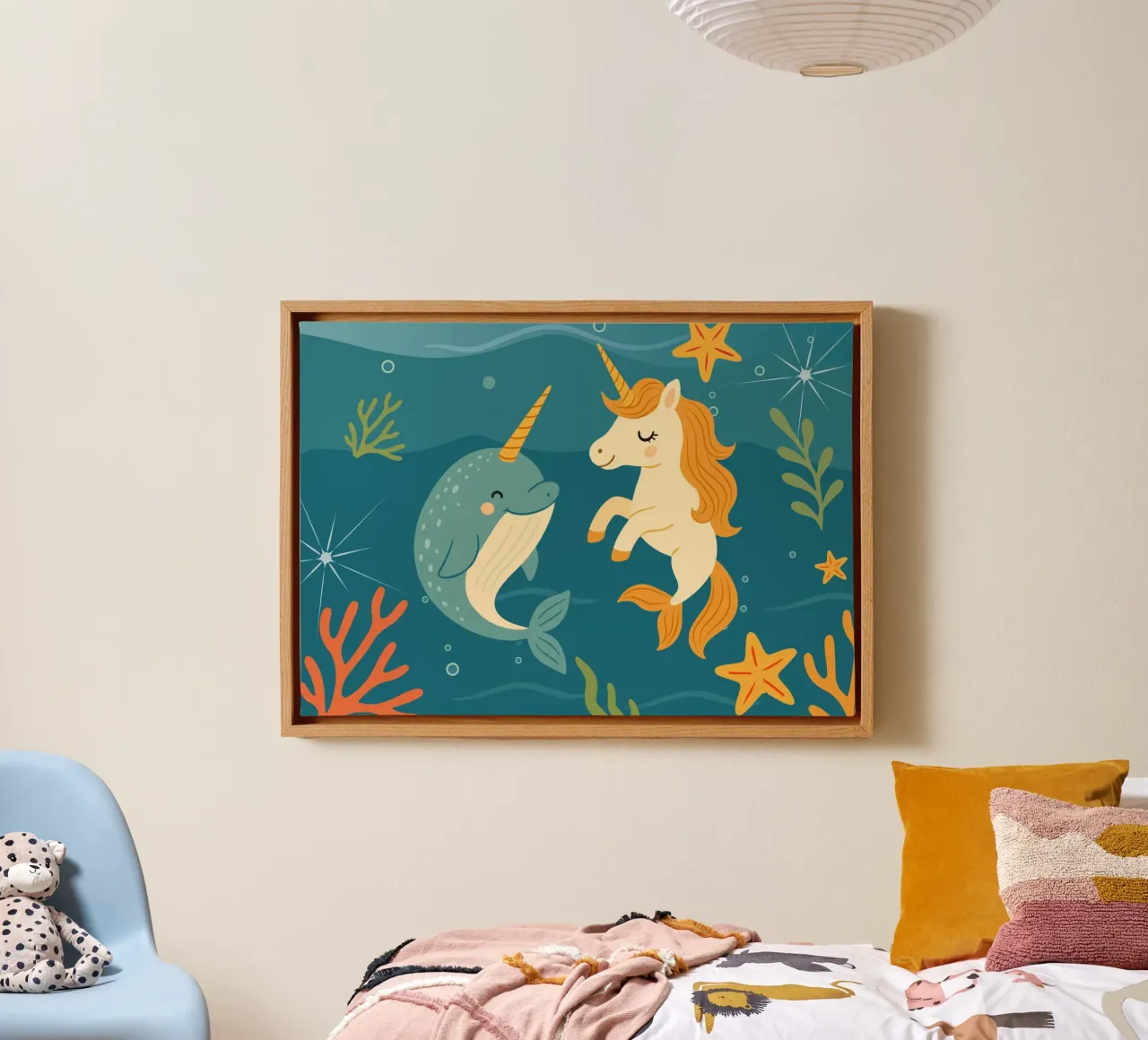 Une douce licorne des mers et un joyeux narval toile avec Caisse américaine de namosh