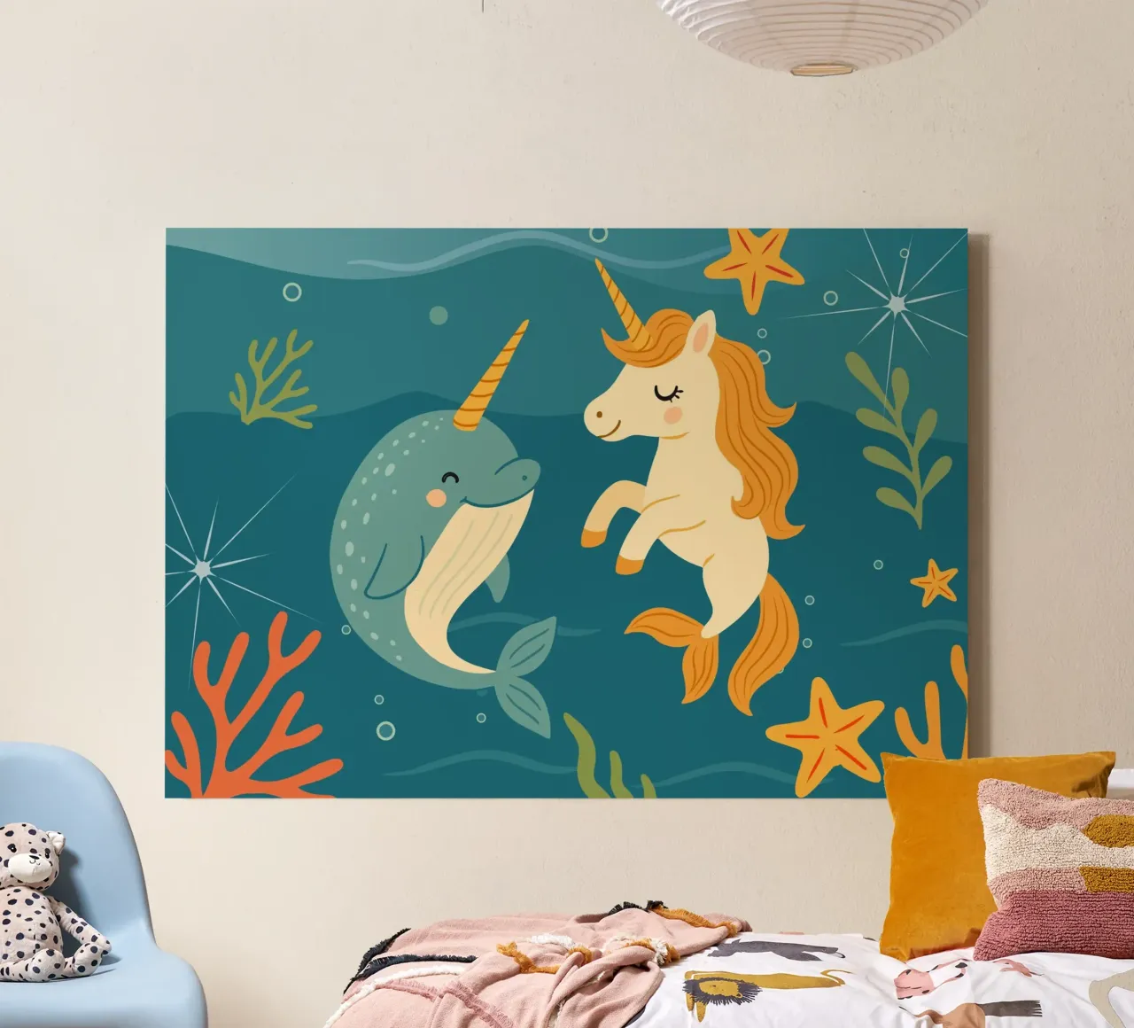 Une douce licorne des mers et un joyeux narval toile avec Caisse américaine de namosh