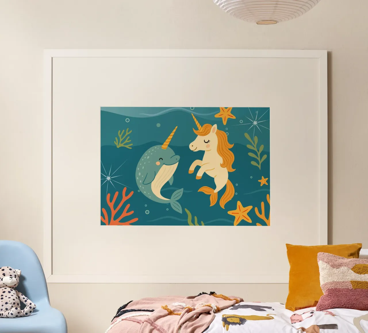 Une douce licorne des mers et un joyeux narval poster de namosh