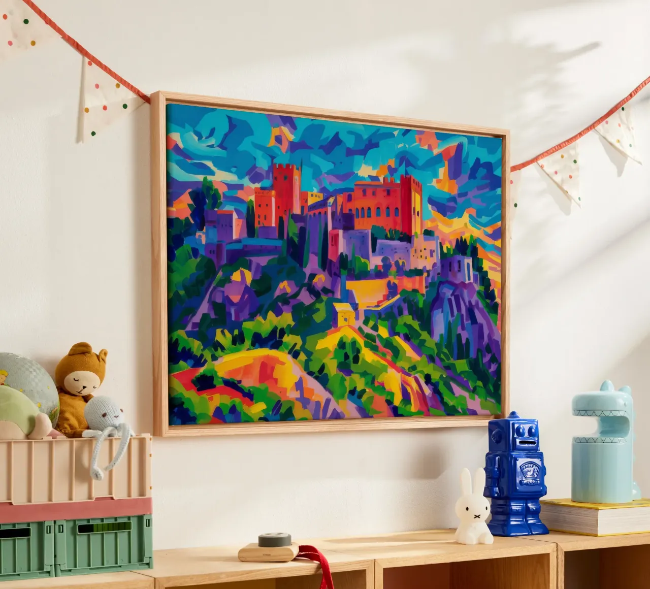Geabstraheerde Citadelblauw canvas met Baklijst van Lush Essence
