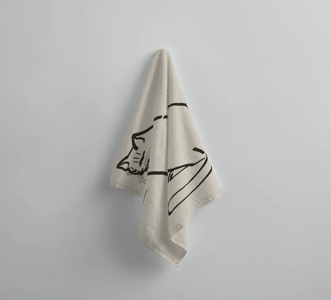Line art cat drawing 3 towel by Little Dean